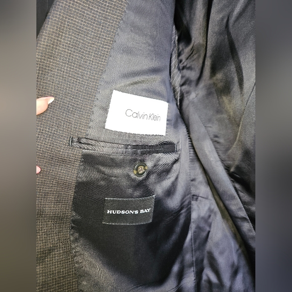 Calvin Klein Like New Formal 2 Button Mens 44L Grey Print Blazer Suit Jacket - Picture 6 of 8